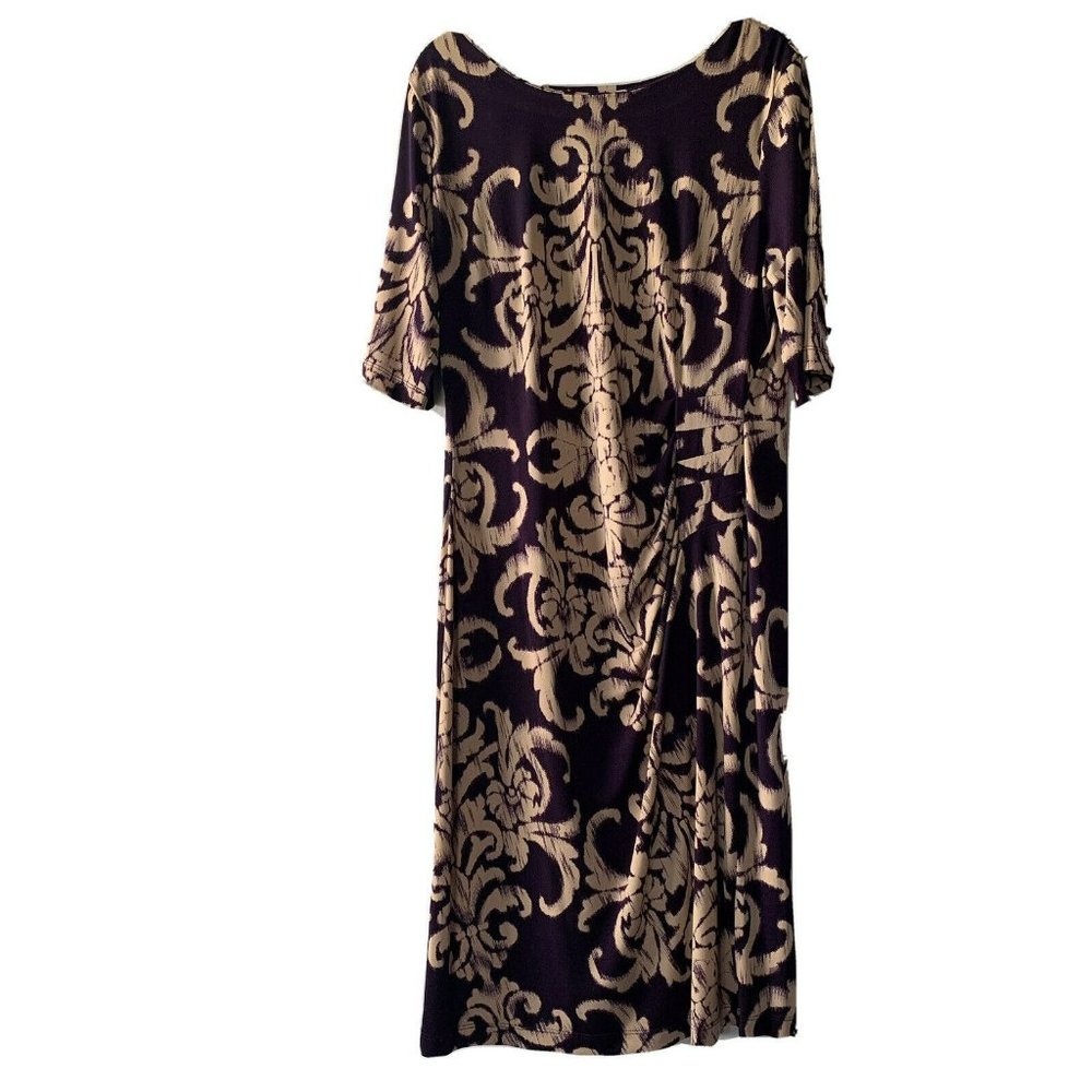 connected apparel Black and Cream Scroll-Print Midi Dress